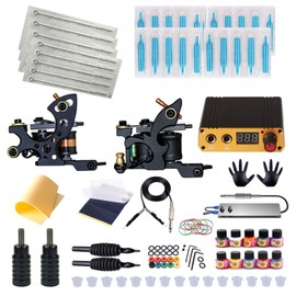Tattoo Coil Liner Shader Machine 10 Color Inks Power Supplies Disposable Needles Complete Tattoo Kit for Starter Tattoo Aritsts