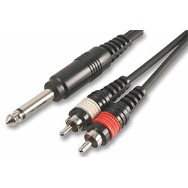 Pulse PLS00136 2x Phono (RCA) to 6.35 mm Mono Jack Plug to Plug Lead, 0.3m, Black