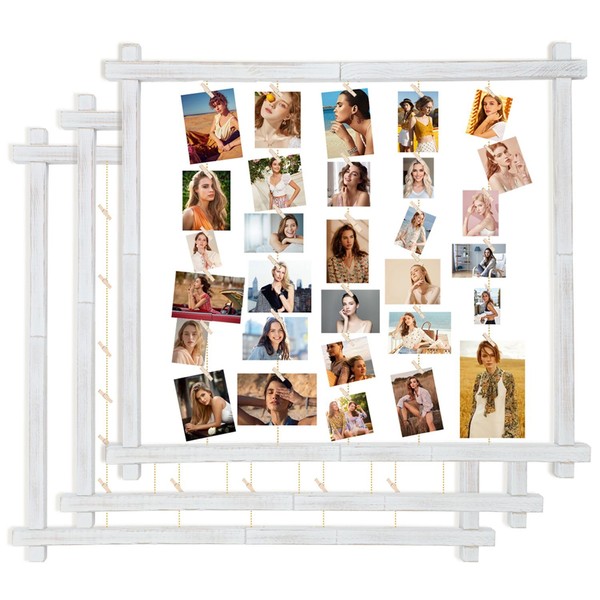 Wood Picture Frames Collage,Hanging Photo Display Board With 30 Clips,Wall
