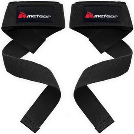 METEOR Weightlifting Straps for Grip and Stability, 60cm Cotton Blelnd Wrist Straps, Lifting Straps, Weight Straps with Soft Padding for Deadlifts, Powerlifting, and Gym Workouts (Black-1 Pair)