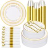 Zcaukya 350PCS Gold Plastic Dinnerware Set for 50 Guests, Party