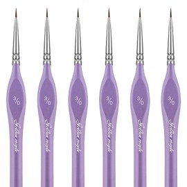Miniature Brush, 6-Piece Fine Detail Paint Brushes Set 3/0, Mini Small Painting Brushes for Crafts, Acrylic, Watercolour, Oil, Model, Face & Painting by Numbers, Figurine, Purple