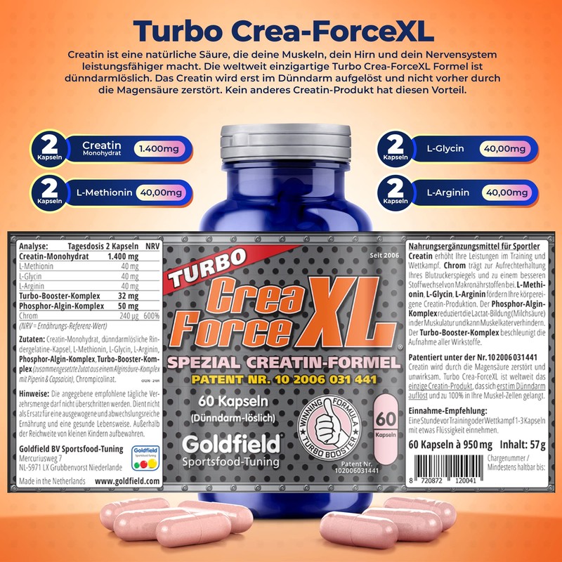 Goldfield Crea Force XL | Creatine Capsules High Dose |