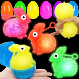 Olixmlya Jumbo 4" Easter Eggs Filled LED Bunny Puffer Balls , 8 Pack Light Up Bunny Squeeze Balls Toys for Kids Glow in The Dark for Kids Teens Boys Girls Easter Basket Stuffers Hunt Party Favor