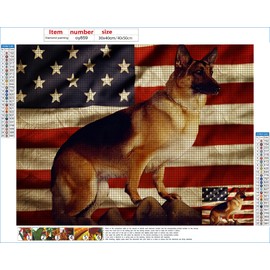 XADITON Diamond Art Painting German Shepherd American Flag Kit for a Adults Full Drill Paint with Diamond Art DIY Scenery Painting by Number Kits Art Wall Home Decor-12x16inch(30x40cm)