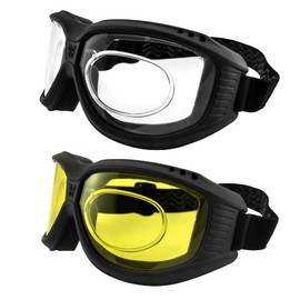 Birdz Eyewear Hawk Over The Glasses Motorcycle Goggles Biker 2 Pairs Anti-Fog Clear & Yellow Lenses RXable ANSI Z87.1 Safety Rated