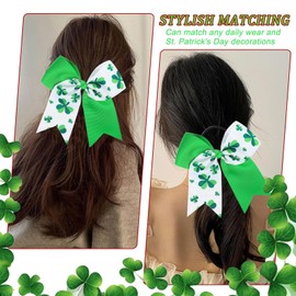 Shamrock Bow Hair Ties - St.Patrick's Day Green Shamrock Print Scrunchies for Women & Girls, Festive Hair Accessories for Party, Parade & Holiday Outfits (Style-2)