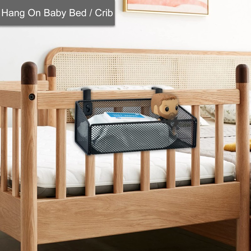 MATIMASU Bedside Caddy Hanging Storage Basket Beside Shelf Metal Organizer