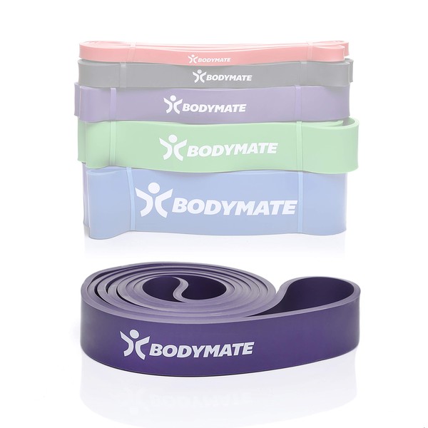 Bodymate Fitness Band, Elastic Resistance Band Made of Natural Latex, Trains Strength, Endurance, Coordination, Flexibility and Much More for Beginners & Professionals, 208 cm, purple