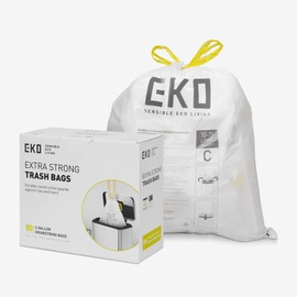 EKO - Rollo de dosificación fácil de 80 unidades extra fuerte con cordón, bolsa de basura pequeña de 4 galones (10-15L) paquete de 80 unidades, color blanco, código C