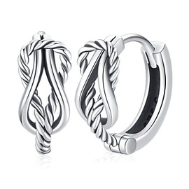Unisex Creole Earrings Sterling Silver 925 Men's Hoop Earrings Viking Rune Earrings Folding Hoop Earrings Black Small Earrings for Women Men, Sterling Silver, No Gemstone