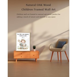 KensTro Natural OAK Wood God's Provision Framed Wall Art, 12x16 in Child and Pet Christian Bible Verse The LORD is My Shepherd Psalm 23:1 Canvas Art,Beige Logs Scripture Print Set of 1 for Kids Room
