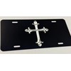 Silver Engraved 3D Christian Cross Car Tag Diamond Etched Vanity