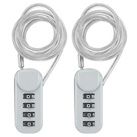 PATIKIL 2 Pack 4 Digit Combination Lock, Helmet Padlock Cable Lock Gym Locker Lock with 3.94Ft Flexible Security Steel Lock Wire for Bike Locker Travel Luggage, Grey