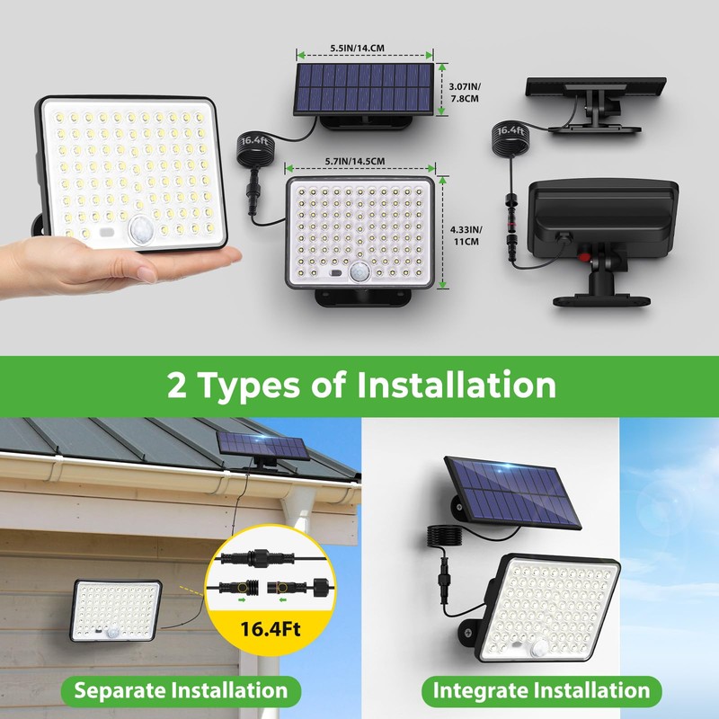 nipify Solar Motion Lights Outdoor, 3 Modes Split Motion Sensor