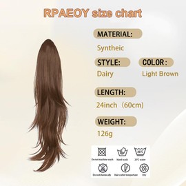 RPAEOY 60 cm Ponytail Hair Extension with Cord & Clips Long Wavy Ponytail Extension Multilayer Hairpiece Synthetic for Women
