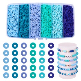 Spritewelry 5640Pcs Polymer Clay Beads Blue Disc Clay Beads Green Flat Round Beads Heishi Beads Hole 2mm for DIY Bracelet Necklace Phone Chain Jewelry Making 6 Colors (Blue)