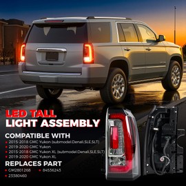 SHINEHOME LED Tail Light Assembly Compatible With 2015 2016 2017 2018 2019 2020 GMC Yukon XL Tail Lights Left Driver Side Rear Taillight Assembly With Bulb Replaces 84536242 23380459 GM2800268