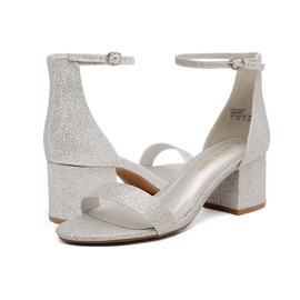 DREAM PAIRS Womens Low-Chunk Low Heel Pump Sandal,Size 7,Silver/Glitter,Low-Chunk