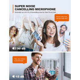 TECKNET Trucker Bluetooth Headphones with Microphone Noise Canceling Wireless On Ear Headset, Hands Free Wireless Headset for Cell Phone Computer Office Home Call Center Skype (Black)