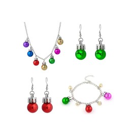 IMINI Colorful Bulb Christmas Cute Ornament Long Chain Red Green Dangle Drop Earrings Bracelets Necklaces for Women Girls Hook Stocking Stuffers Hypoallergenic Party Vacation Jewelry Set Daughter