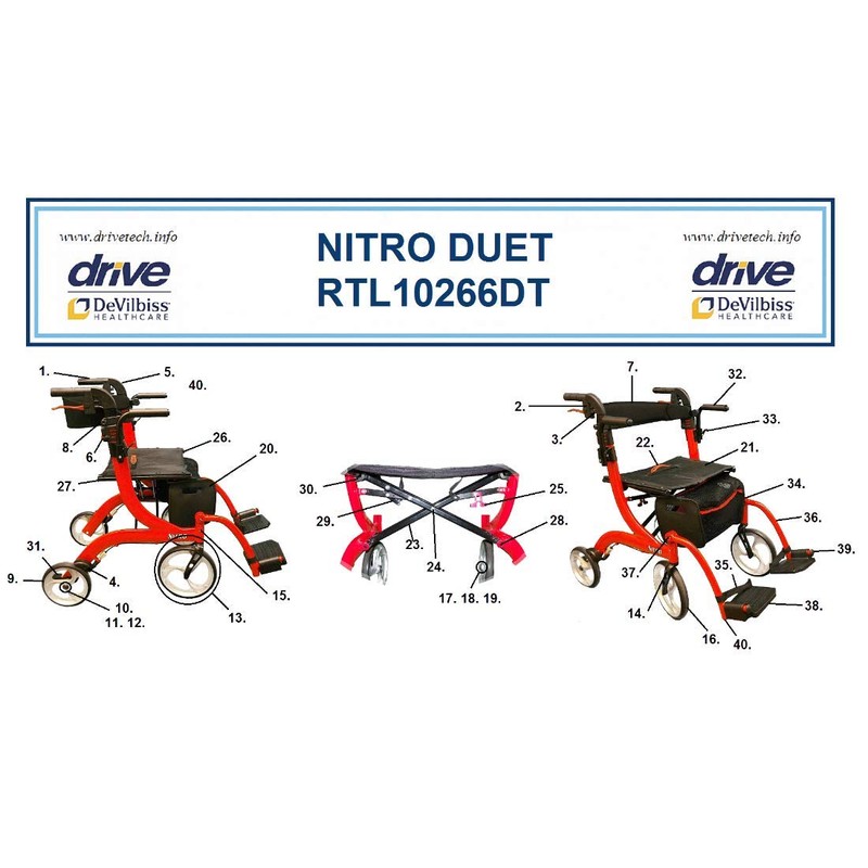 Backrest Knob (Pair) for Drive Nitro Duet Rollator and Transport