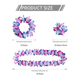 Hawaiian Leis Garlands Hawaiian Flower Chains Headbands Bracelets Set for Hawaiian Luau Party Decoration Tropical Beach Theme Wedding Birthday Party Decoration Accessories Pack of 40