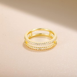 Mameloly Wedding Bands for Women Gold Dainty CZ Cubic Zirconia Half Eternity Stackable Engagement Enhancer Guard Double Ring Size 8