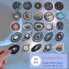 TIESOME 50 Pieces Galaxy Sticker Set, Planet Sticker Earth Moon Solar System Planets Stickers Waterproof Sticker Vinyl Sticker for Water Bottles Laptop Guitar Skateboard Computer Suitcase Bicycle