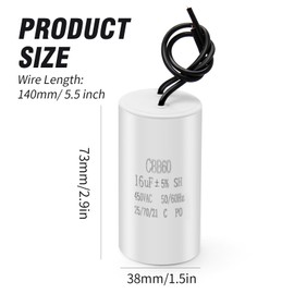 SYOWADA 16Uf Cbb60 Run Capacitor 2 Wires 450V Ac Motor Run Sh Capacitor for 50/60Hz Air Compressors Washing Machines