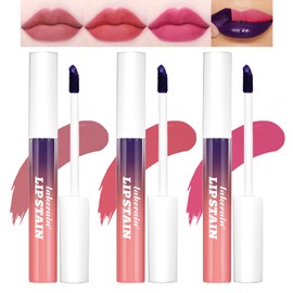 3 PCS Peel Off Lip Stain Lip Tint Set, Pinked Lip Stain Peel Off Matte Lip Liner, Long-Lasting Lip Tint Stain Peel Off Lip Gloss, Waterproof Non-stick Cup Peel Off Lipstick Lip Stains for Women