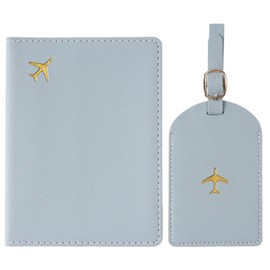 XSDSLS Passport Cover and Suitcase Tag Set, Passport Cover, Faux Leather Passport Cover, Passport Organiser for Men and Women, Holiday Accessories, Travel Essentials, lightblue, Standard size, Modern