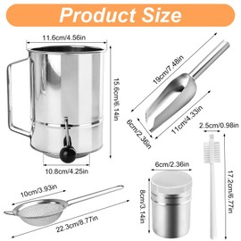Elesunory 5 Cup Stainless Steel Flour Sifter, 4 in 1 Baking Sifter with Powder Sugar Shaker Duster, Strainers Fine Mesh and Metal Scoop, Fine Sifter for Baking Cakes, Pies, Cupcakes, Desserts