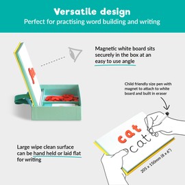 Phonics To Go UK teacher designed Phonics Kit for early reading and writing skills. Compact carry case includes flash cards, magnetic letters, white board and pen