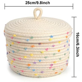 Cotton Rope Storage Basket, Braided Storage Box with Lid, Natural Cotton Rope Basket, Decorative Basket Rope Basket for Children's Room, Kitchen, Bathroom, Office