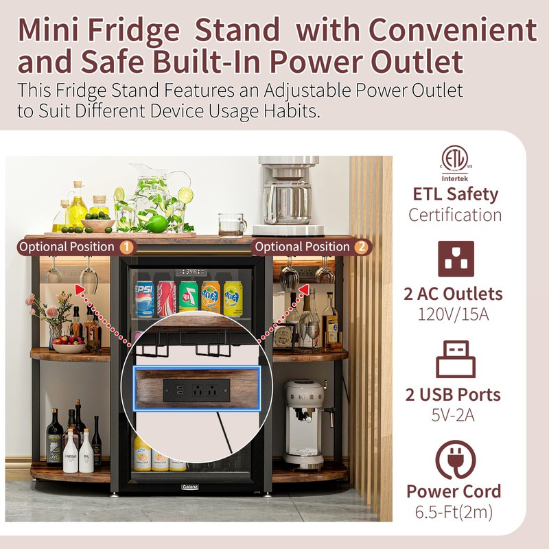 METYERRY Bakers Rack with Power Outlet and LED Light, Microwave
