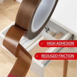 QIEOTE Low Friction Drawer Slide Tape - 2 Rolls 1/2" x33FT, Squeak Resistant & Abrasion Resistance Surface Protection Tape for Furniture, Tools,Wood,Drawer,Cabinet,Curtain(Brown)