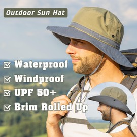 TOP-EX Waterproof Wide Brim Sun Hats for Women & Men UV Protection UPF 50, Safari Hat Boonie Hats Foldable & Breathable & Adjustable for Fishing Trekking Travel Gardening, Navy M 54-57CM