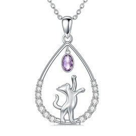 Reaii Cute Cat Necklace 925 Sterling Silver Amethyst Cat Necklace Natural Amethyst Pendant Jewelry Gift for Women Cat Lovers