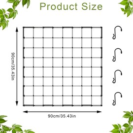 Grow Tent Grid Net 90 x 90 cm, Scrog Net Grow Net, Plant Support Net, Elastic Plant Net, Plant Grow Net, with 4 Hooks, for Plants for Vegetables Fruits Flowers