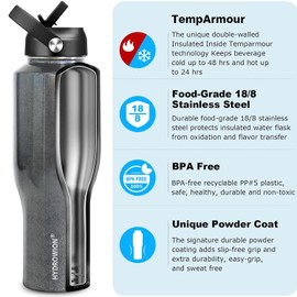 HYDROWION Water Bottle Stainless Steel,Vacuum Insulated Leak Proof Tumbler 32oz with Straw Lid, Spout Lid and Flex Cap(Cold for 48 Hrs, Hot for 24 Hrs), Fit in Any Car Cup Holder, Laser Grey