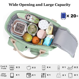 Hafmall Large Insulated Lunch Bag for Women, Leakproof Lunch Box for Men, Wide Opening Lunch Tote Bag with Shoulder Strap, Reusable Adult Lunch Bag For Work, Picnic, Green