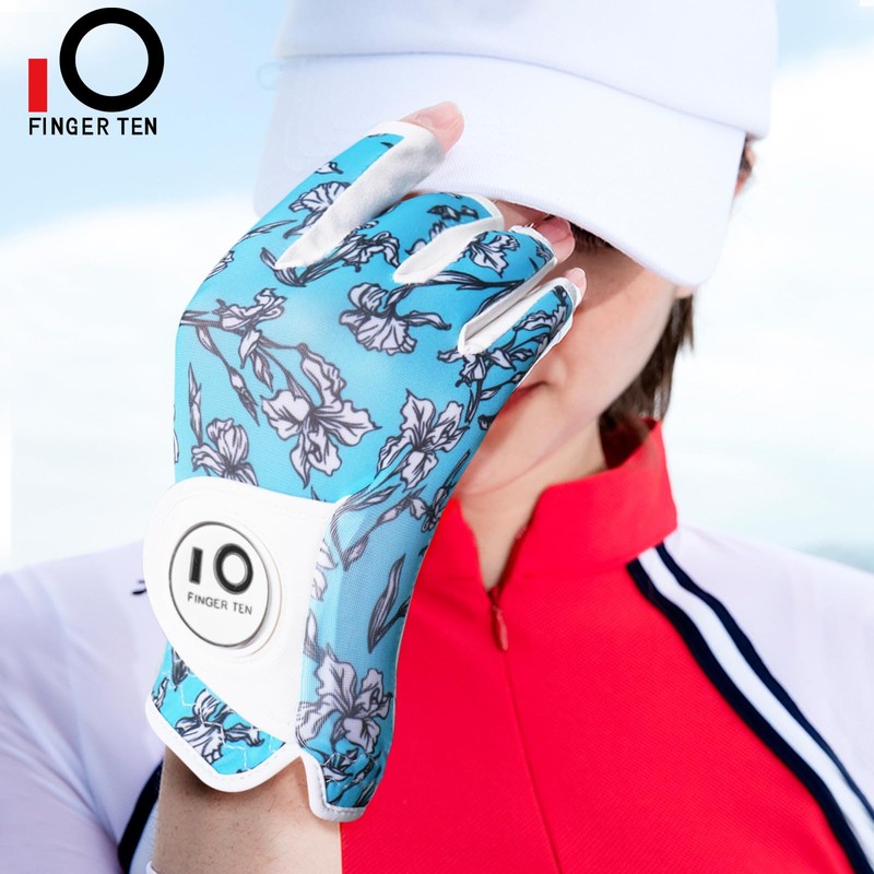 ゴルフグローブ レディース 2枚セット 右手用 ネイル指先カット 羊革とマイクロファイバーレザー ストレッチ生地 ソフト 柔らかめ 伸縮