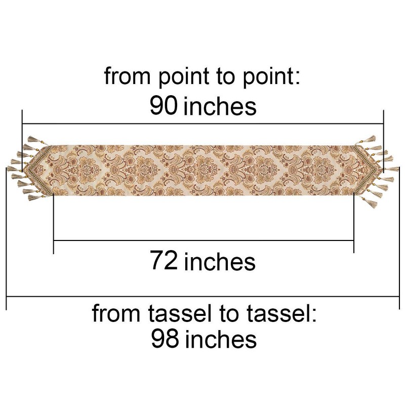 Grelucgo Luxury Thick Lined Damask Table Runners with Multi-Tassels (12x88