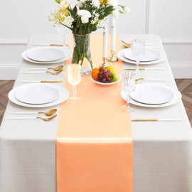Counfeisly 12pcs Peach Satin Table Runners 12" x 108", Elegant and Smooth Silky Fabric Table Decor for Wedding Banquet Birthday Thanksgiving Valentine's Day Christmas Decoration