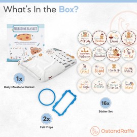 OSTANDRAFFE Monthly Milestone Blanket for Baby Boy, First 12 Months Growth Chart, Newborn Essentials, Large Size 60" x 40", Soft Fleece Photo Blanket, 16 Character Stickers