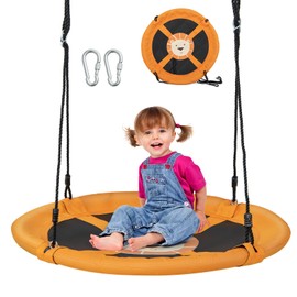 Costzon 40” Saucer Tree Swing for Kids, Flying Saucer Swing with 2 Carabiners, Adjustable Ropes, Waterproof 900D Oxford Cloth, Round Swing for Outdoor Playground, Backyard (Yellow Lion)