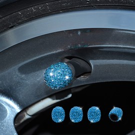 4 Pack Bling Valve Stem Caps, Air Caps Cover, Crystal Diamond Tire Air Cap for Car, Car Exterior Accessories Rhinestone Tire Air Valves Covers Universal for Cars, SUVs, Trucks, Motorcycles, (Blue)