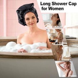 ELEBOX Gorro de ducha extragrande para trenzas/cabello rizado/rastas | Gorros largos impermeables reutilizables para mujeres para baño/natación/cocina