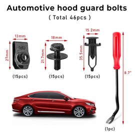 Sylvil 46 PCS Engine Under Cover Splash Shield Guard Body Bolts, Automotive Bumper Fender Liner Push Retainer Fastener Rivet Clips, Compatible with Most Vehicles, Universal Car Accessories